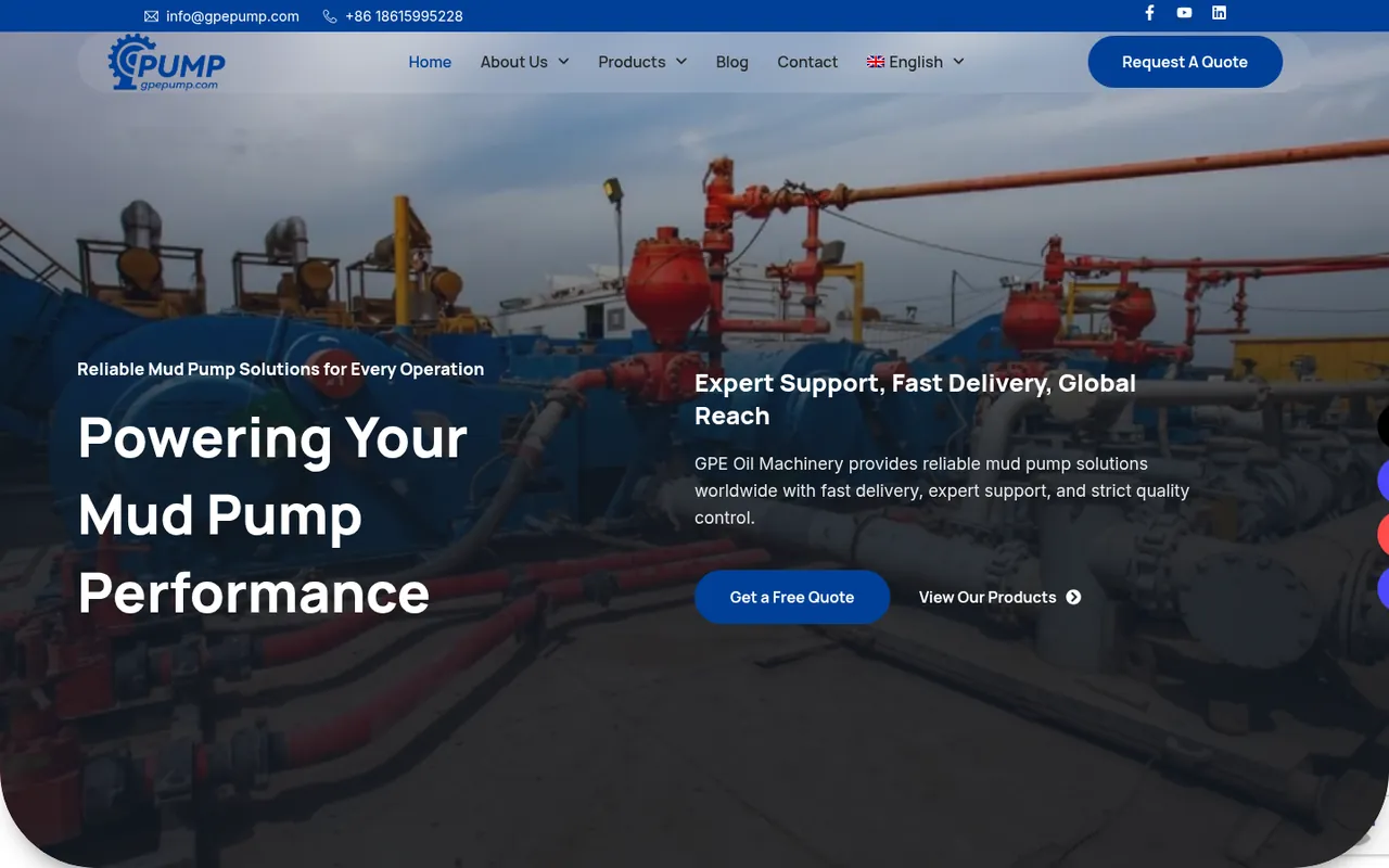 Homepage of gpepump.com (GPE Oil Machinery), screenshot captured 19 October 2026